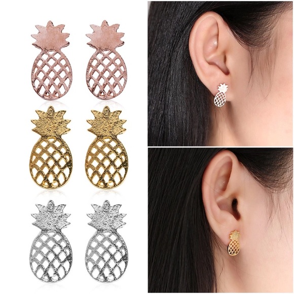 🔴 5/$20 Pineapple Dainty earrings in rose gold - Picture 3 of 5